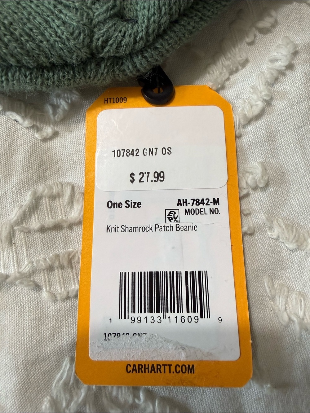 Carhartt Knit Beanie Green Slate Shamrock No Luck Needed Patch NWT - Picture 4 of 4